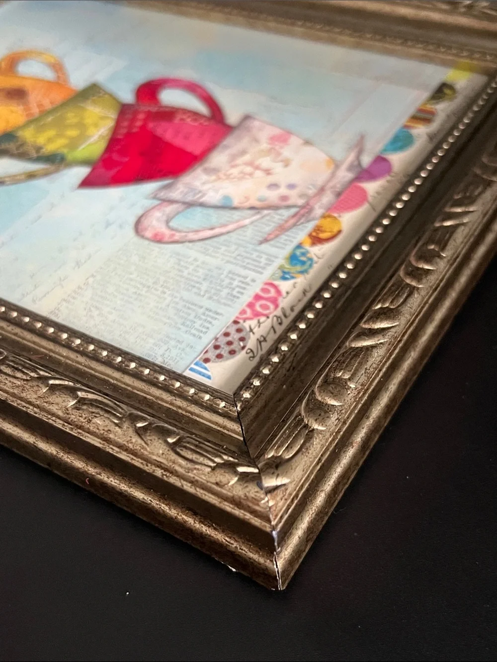 Stacked Teacups Ornate Framed Art